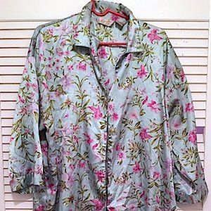 MULTICOLOR BUTTON DOWN LONG SLEEVE FLORAL PRINT COLLARED NIGHT DRESS GOWN O/S